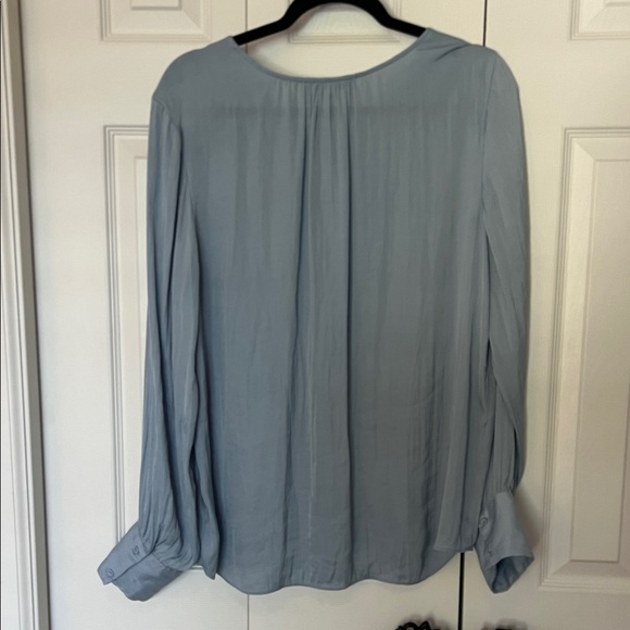 Maison d’Amelie Light Blue Pleated V-Neck Flowy Long Sleeve Blouse - xl - Picture 7 of 8